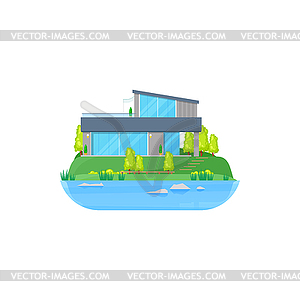 House at lake, cottage or villa mansion at water - vector clipart