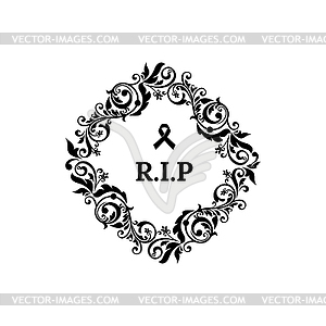 Funeral frame, obituary floral card, RIP memorial - vector clipart