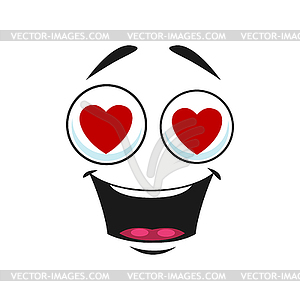 Smiling emoji heart shape eyes, emoticon in love - vector image