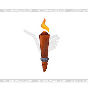 Retro illumination burning torch on wooden handle - vector image