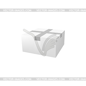 Realistic box 3d mockup, package wrapped with tape - vector clipart