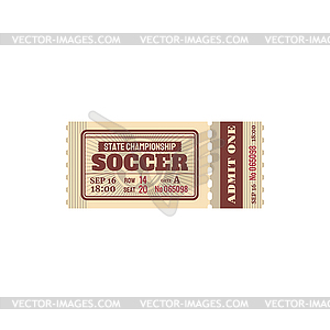 Ticket for soccer state championship football game - vector clip art