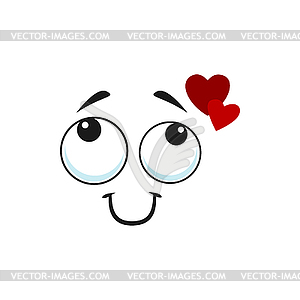 Cartoon dreaming face with red hearts over head - vector image