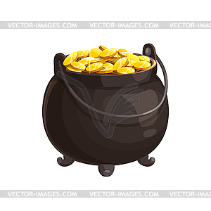 Pot with gold icon, leprechaun treasure - vector EPS clipart