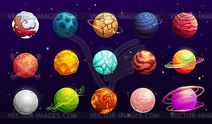 Fantasy space planets of cartoon alien galaxy - vector image