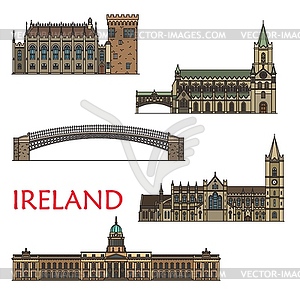 Ireland landmarks, Dublin architecture buildings - vector image