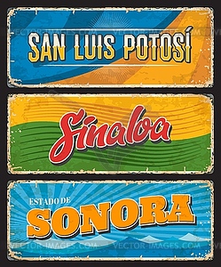 Mexico signs of San Luis Potosi, Sinaloa, Sonora - vector clipart