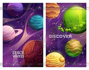 Space planet banners, universe galaxy exploration - vector clipart