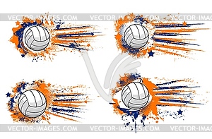 Volleyball ball, sport tournament halftone banners - stock vector clipart