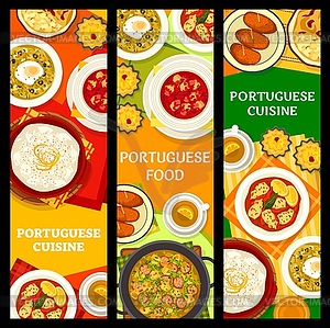 Portuguese cuisine banners, Portugal food dishes - vector image