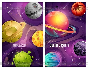 Space planets of alien solar system, cartoon - vector image