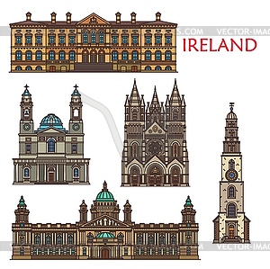 Ireland landmarks architecture of Belfast, Cork - vector image