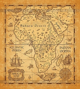 Antique map of Africa on old parchment - vector clipart