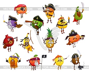 Fruit pirate, corsair and buccaneer characters - vector image
