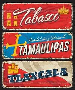 Mexico Tabasco, Tlaxcala, Tamaulipas states signs - royalty-free vector image