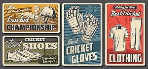 Cricket equipment and uniform, banners set - vector clip art