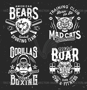 Tshirt prints with wild animals sport club mascots - vector image