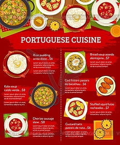 Portuguese cuisine menu, restaurant lunch food - vector EPS clipart
