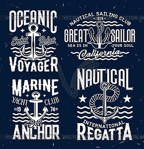 Шаблоны принтов на футболке с якорем корабля - векторный дизайн