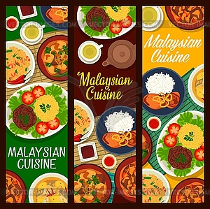 Malaysian cuisine food, dishes and meals banners - vector clipart