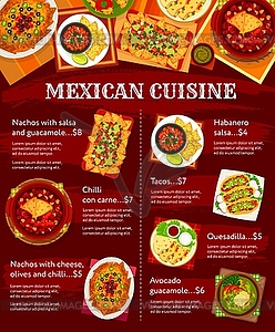 Mexican cuisine dishes menu, Mexico food meals - royalty-free vector image