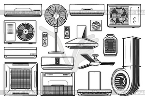 Conditioning and air ventilation appliances icons - vector clipart