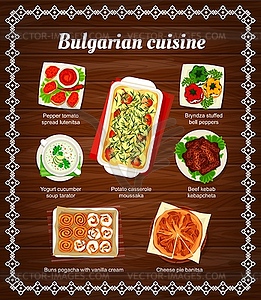 Bulgarian cuisine menu Bulgaria food meals - vector image