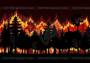 Forest fire with burning trees, save environment - vector image