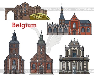 Belgium landmark, church cathedral Namur, Stavelot - vector EPS clipart