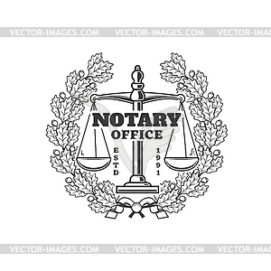 Notary office icon, notarial service emblem - vector image