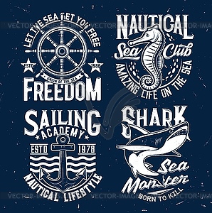 Tshirt prints with ocean animals and typography - vector EPS clipart