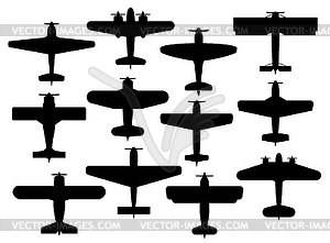 Retro planes black silhouettes, airplanes - vector image