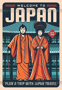 Welcome to Japan, travel landmarks and culture - vector image