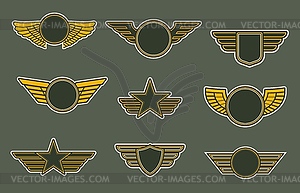 Army patches with wings, heraldic icons set - vector image