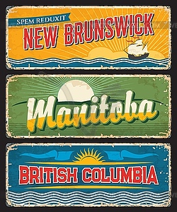 New Brunswick, Manitoba, British Columbia plates - vector clip art