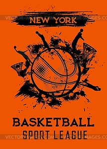 Basketball league tournament grungy poster - vector clipart