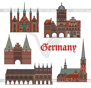 Germany landmarks, Lubeck architecture buildings - stock vector clipart