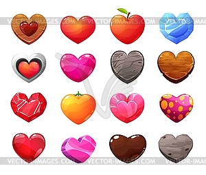 Различные материалы мультяшный иконки сердца - векторное изображение EPS