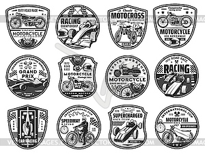 Motorcycle and car road race icons set - stock vector clipart