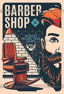 Barbershop retro poster, barber shop beard shaving - vector clipart