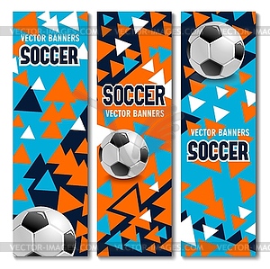 Soccer football banners, cards with 3d balls - vector image