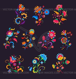 Mexican flowers or florals, bright blooming plants - royalty-free vector image