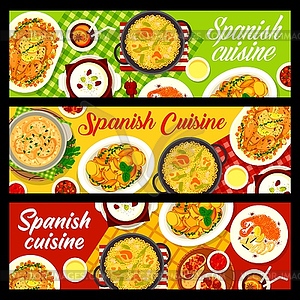 Spanish cuisine, Spain food banners set - vector clip art