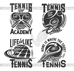 Tennis school, racket sport club t-shirt print - vector clipart