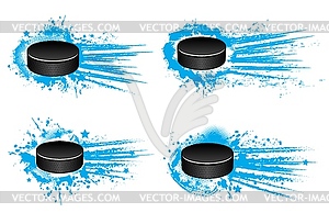 Ice hockey pucks, winter sport player equipment - vector image