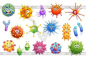 Герои мультяшныйов о вирусах, микробах и бактериях - векторный клипарт / векторное изображение