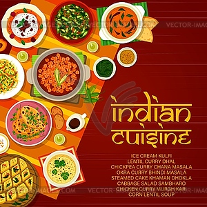 Indian restaurant menu cover with curry dishes - vector EPS clipart