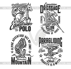 Tshirt prints with horse and eagle, mascots - vector clipart