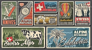 Switzerland travel, Swiss landmarks posters, retro - vector clipart