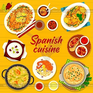 Обложка меню испанской кухни, Блюда Испании - векторное графическое изображение